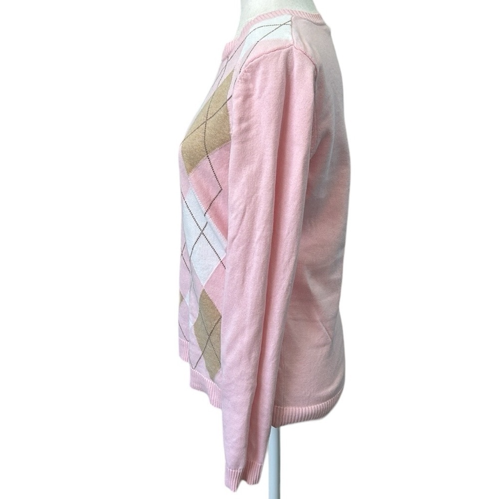 Izod Pink and Tan Argyle Crewneck Sweater Size Medium - Picture 3 of 11